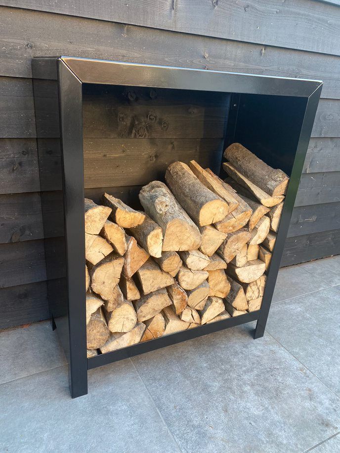 Holzlager aus pulverbeschichtetem Stahl Holzlager aus pulverbeschichtetem Stahl