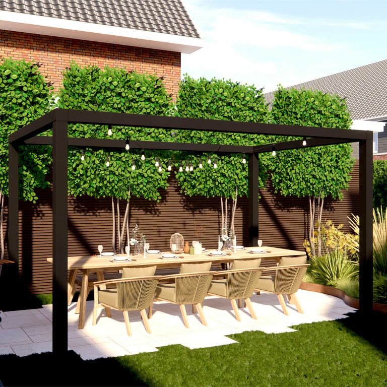 Viereckige Pergola aus pulverbeschichtetem Stahl 324 x 300 cm