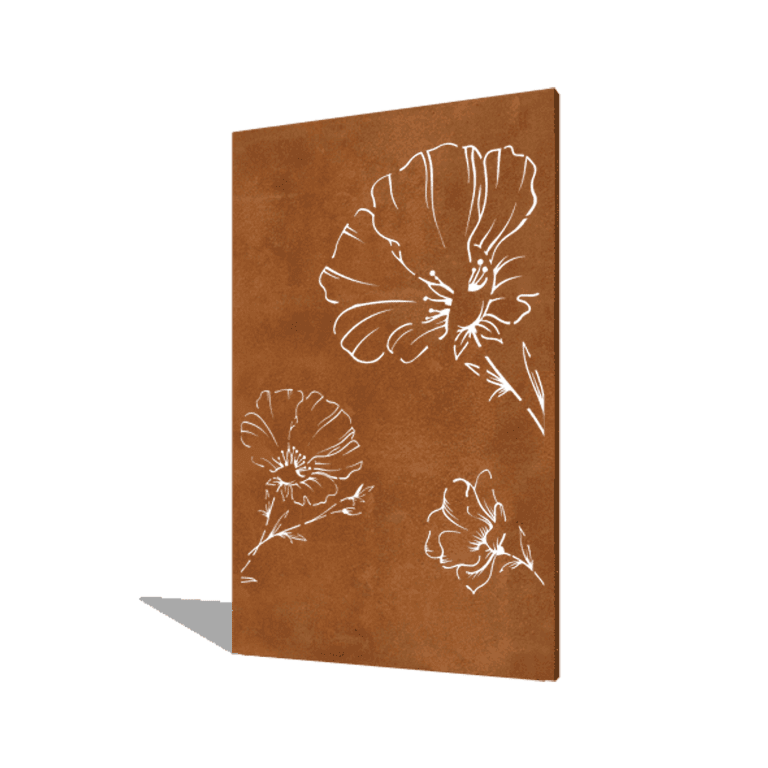 Cortenstahl-Paneel Mohn 120 x 6 x 190 cm