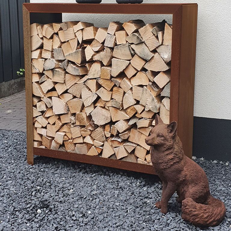 Holzlager aus Cortenstahl Indiana 100 x 100 x 40 cm