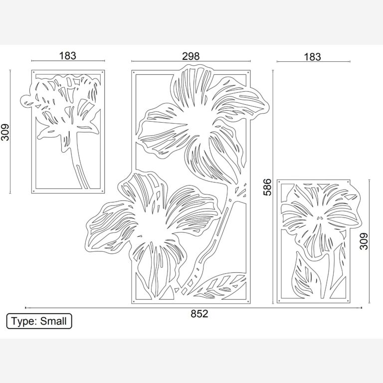 Wanddekoration aus Cortenstahl Flowers 3-parts