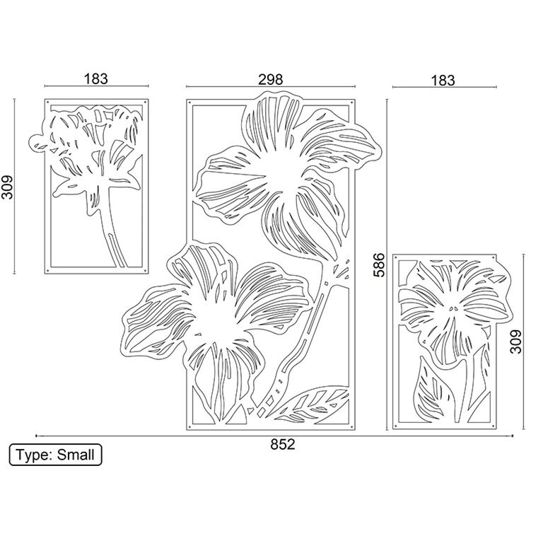 Wanddekoration aus Metall Flowers 3-parts