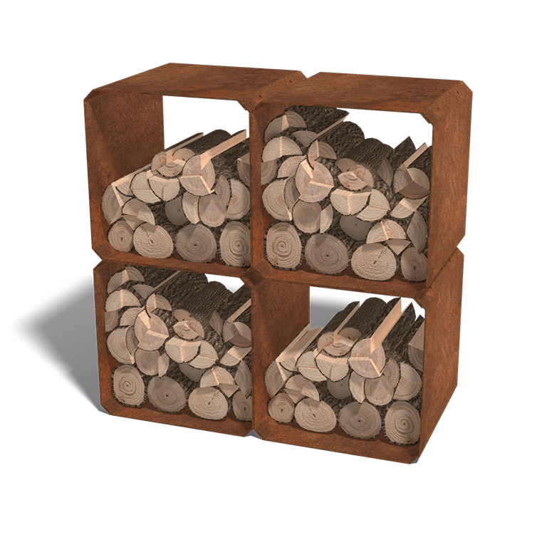Holzlager aus Cortenstahl Colorado - 4 Stück