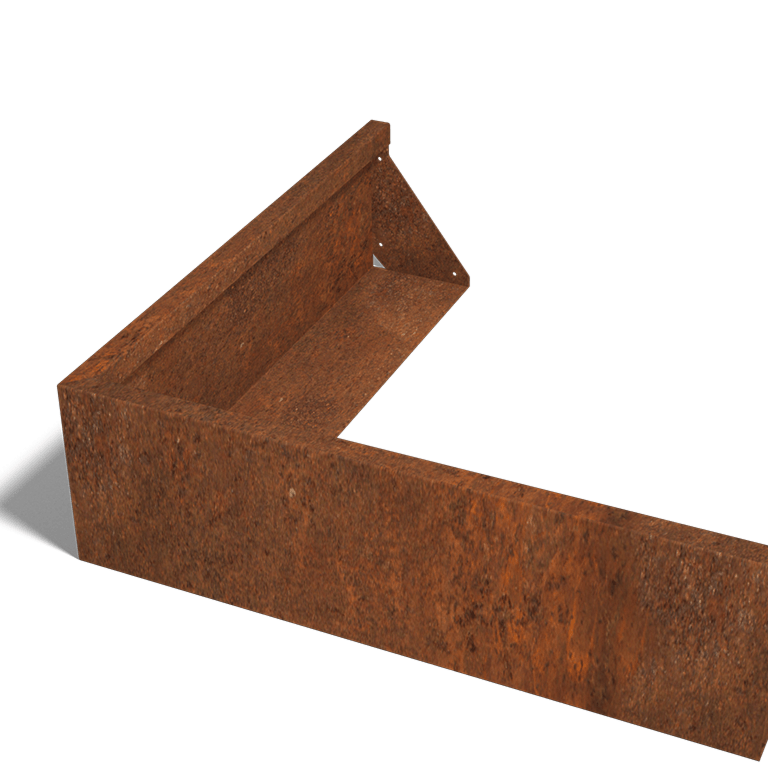 Cortenstahl-Außeneck-Stützmauer 100 x 100 cm (Höhe 30 cm)