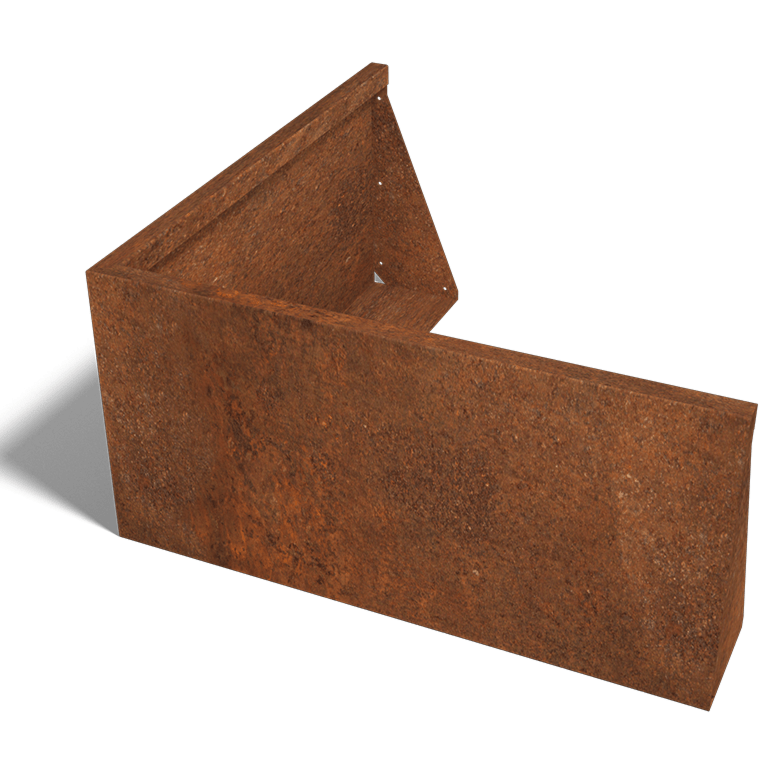 Außenecke der Stützwand aus Cortenstahl 1000x1000mm (Höhe 500mm)