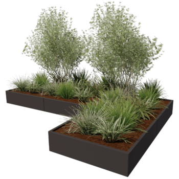 Pflanzkübel aus Stahl - L-Form - 360 x 240 x 30 cm - RAL9005 matte (schwarz) - Ohne Bodenplatte