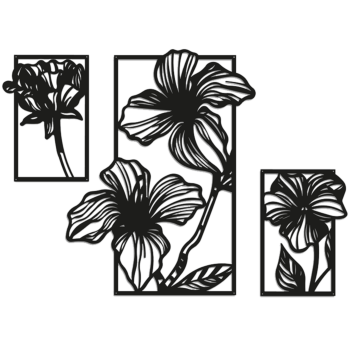 Wanddeko aus Metall - Blumen 3-teilig Small - 58,6 x 85,2 cm