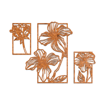 Wanddekoration aus Cortenstahl Blumen 3-teilig