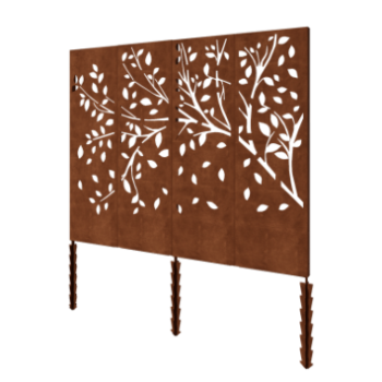 Cortenstahl Paneel Baum KomplettSet 240 x 6 x 190 cm