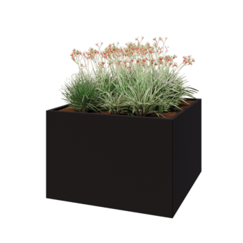 Pflanzkübel aus Stahl - Viereckig - 120 x 120 x 80 cm - RAL9005 matte (schwarz) - Mit Bodenplatte