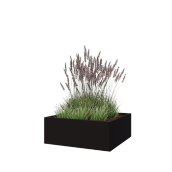 Pflanzkübel aus Stahl - Viereckig - 80 x 80 x 30 cm - RAL9005 matte (schwarz) - Mit Bodenplatte