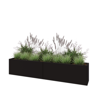 Hochbeet XXL aus Stahl - Rechteckig - 200 x 30 x 40 cm - RAL9005 matte (schwarz) - Mit Bodenplatte