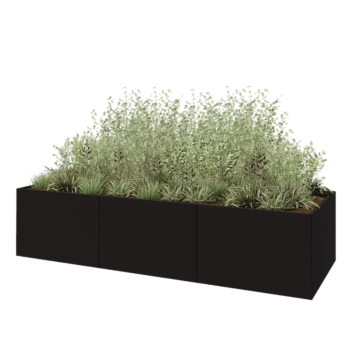 Hochbeet XXL aus Stahl - Rechteckig - 360 x 120 x 80 cm - RAL9005 matte (schwarz) - Ohne Bodenplatte