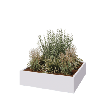 Pflanzkübel aus Stahl - Viereckig - 120 x 120 x 30 cm - RAL9010 matte (weiß) - Mit Bodenplatte