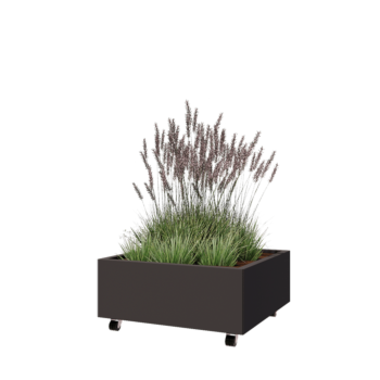 Pflanzkübel aus Stahl - Viereckig - 80 x 80 x 30 cm - RAL7016 matte (anthrazitgrau) - Mit Bodenplatte - Mit Rollen