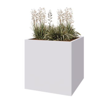 Pflanzkübel aus Stahl - Viereckig - 100 x 100 x 100 cm - RAL9010 matte (weiß) - Mit Bodenplatte