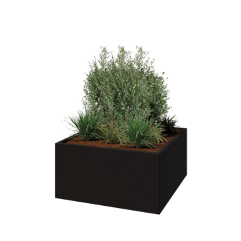 Pflanzkübel aus Stahl - Viereckig - 100 x 100 x 50 cm - RAL9005 matte (schwarz) - Ohne Bodenplatte