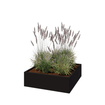 Pflanzkübel aus Stahl - Viereckig - 100 x 100 x 30 cm - RAL9005 matte (schwarz) - Mit Bodenplatte