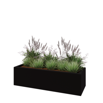 Fiberglas Pflanzkübel - Rechteck - 150 x 50 x 40 cm - RAL9005 matte (Schwarz) - Mit Boden