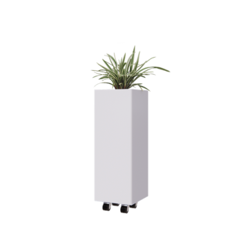 Pflanzkübel aus Stahl - Viereckig - 30 x 30 x 80 cm - RAL9010 matte (weiß) - Mit Bodenplatte - Mit Rollen