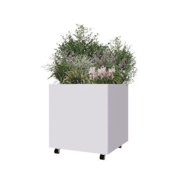 Pflanzkübel aus Stahl - Viereckig - 70 x 70 x 70 cm - RAL9010 matte (weiß) - Mit Bodenplatte - Mit Rollen
