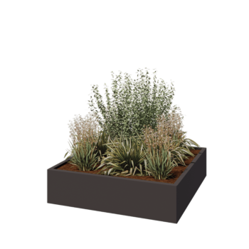 Pflanzkübel aus Stahl - Viereckig - 120 x 120 x 30 cm - RAL7016 matte (anthrazitgrau) - Mit Bodenplatte