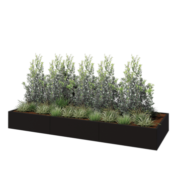 Hochbeet XXL aus Stahl - Rechteckig - 360 x 120 x 40 cm - RAL9005 matte (schwarz) - Mit Bodenplatte