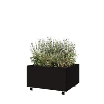 Pflanzkübel aus Stahl - Viereckig - 80 x 80 x 40 cm - RAL9005 matte (schwarz) - Mit Bodenplatte - Mit Rollen