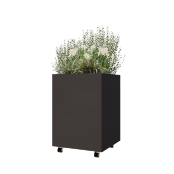 Pflanzkübel aus Stahl - Viereckig - 60 x 60 x 80 cm - RAL7016 matte (anthrazitgrau) - Mit Bodenplatte - Mit Rollen