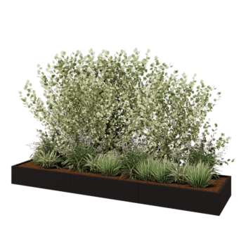 Hochbeet XXL aus Stahl - Rechteckig - 360 x 80 x 30 cm - RAL9005 matte (schwarz) - Mit Bodenplatte