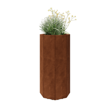 Cortenstahl Pflanzkübel - Achteckig - 48,3 x 48,3 x 100 cm - Mit Bodenplatte - Mit Füßen