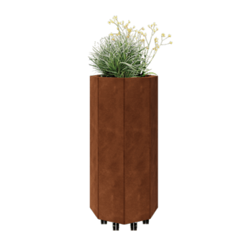 Cortenstahl Pflanzkübel - Achteckig - 48,3 x 48,3 x 100 cm - Mit Bodenplatte - Mit Rollen