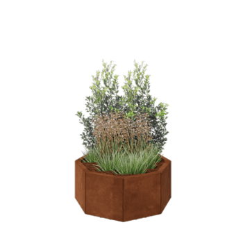 Cortenstahl Pflanzkübel - Achteckig - 72,4 x 72,4 x 30 cm - Mit Bodenplatte - Mit Füßen