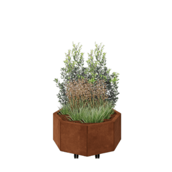 Cortenstahl Pflanzkübel - Achteckig - 72,4 x 72,4 x 30 cm - Mit Bodenplatte - Mit Rollen