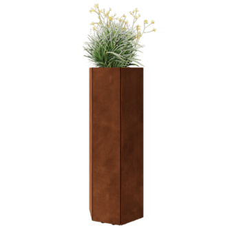 Cortenstahl Pflanzkübel - Sechseckig - 39,3 x 34,6 x 100 cm - Mit Bodenplatte - Mit Füßen