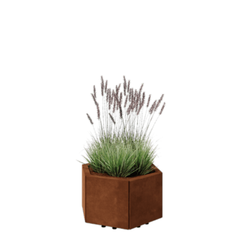 Cortenstahl Pflanzkübel - Sechseckig - 59,3 x 52 x 30 cm - Mit Bodenplatte - Mit Füßen