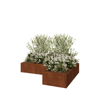 Cortenstahl Pflanzkübel - L-Form - 300 x 200 x 50 cm - Mit Bodenplatte