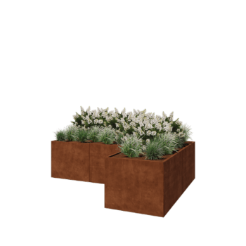 Cortenstahl Pflanzkübel - L-Form - 300 x 200 x 80 cm - Mit Bodenplatte