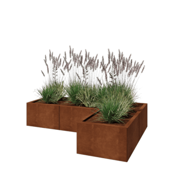 Cortenstahl Pflanzkübel - L-Form - 150 x 100 x 30 cm - Mit Bodenplatte