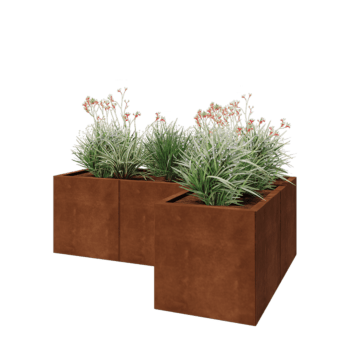 Cortenstahl Pflanzkübel - L-Form - 150 x 100 x 50 cm - Mit Bodenplatte