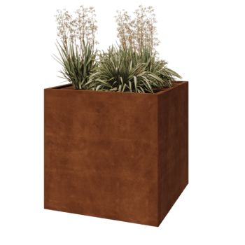 Cortenstahl Pflanzkübel - Viereckig - 100 x 100 x 100 cm - Mit Bodenplatte