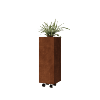 Cortenstahl Pflanzkübel - Viereckig - 30 x 30 x 80 cm - Mit Bodenplatte - Mit Rollen