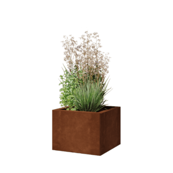 Cortenstahl Pflanzkübel - Viereckig - 40 x 40 x 30 cm - Mit Bodenplatte