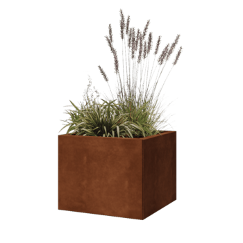 Cortenstahl Pflanzkübel - Viereckig - 50 x 50 x 40 cm - Mit Bodenplatte