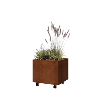 Cortenstahl Pflanzkübel - Viereckig - 50 x 50 x 40 cm - Mit Bodenplatte - Mit Rollen