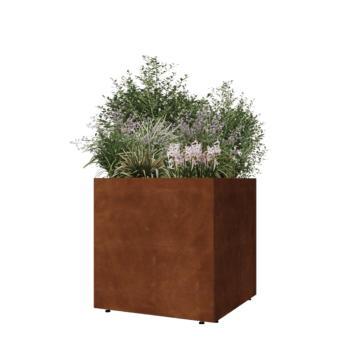 Cortenstahl Pflanzkübel - Viereckig - 70 x 70 x 70 cm - Mit Bodenplatte - Mit Füßen