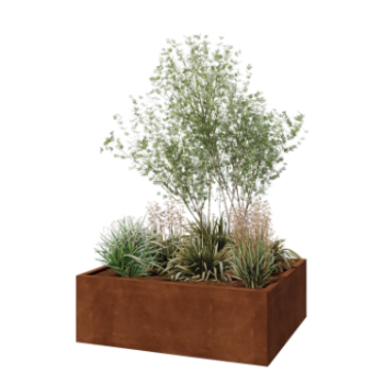 Cortenstahl Pflanzkübel - Rechteckig - 120 x 100 x 40 cm - Mit Bodenplatte