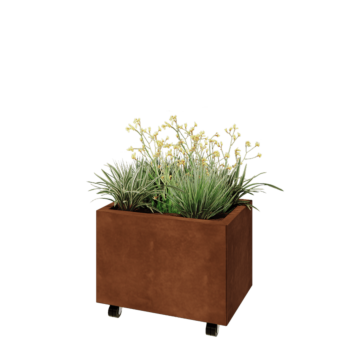 Cortenstahl Pflanzkübel - Rechteckig - 60 x 40 x 40 cm - Mit Bodenplatte - Mit Rollen