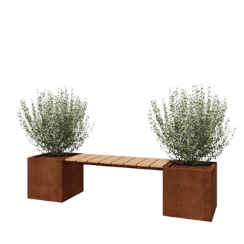 Cortenstahl Pflanzkübel - Viereckig - 221,2 x 50 x 50 cm - Mit Gartenbank - Mit Bodenplatte