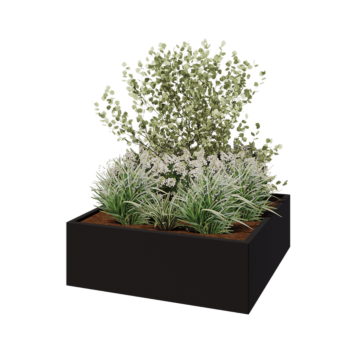 Pflanzkübel aus Stahl - Viereckig - 120 x 120 x 40 cm - RAL9005 matte (schwarz) - Mit Bodenplatte